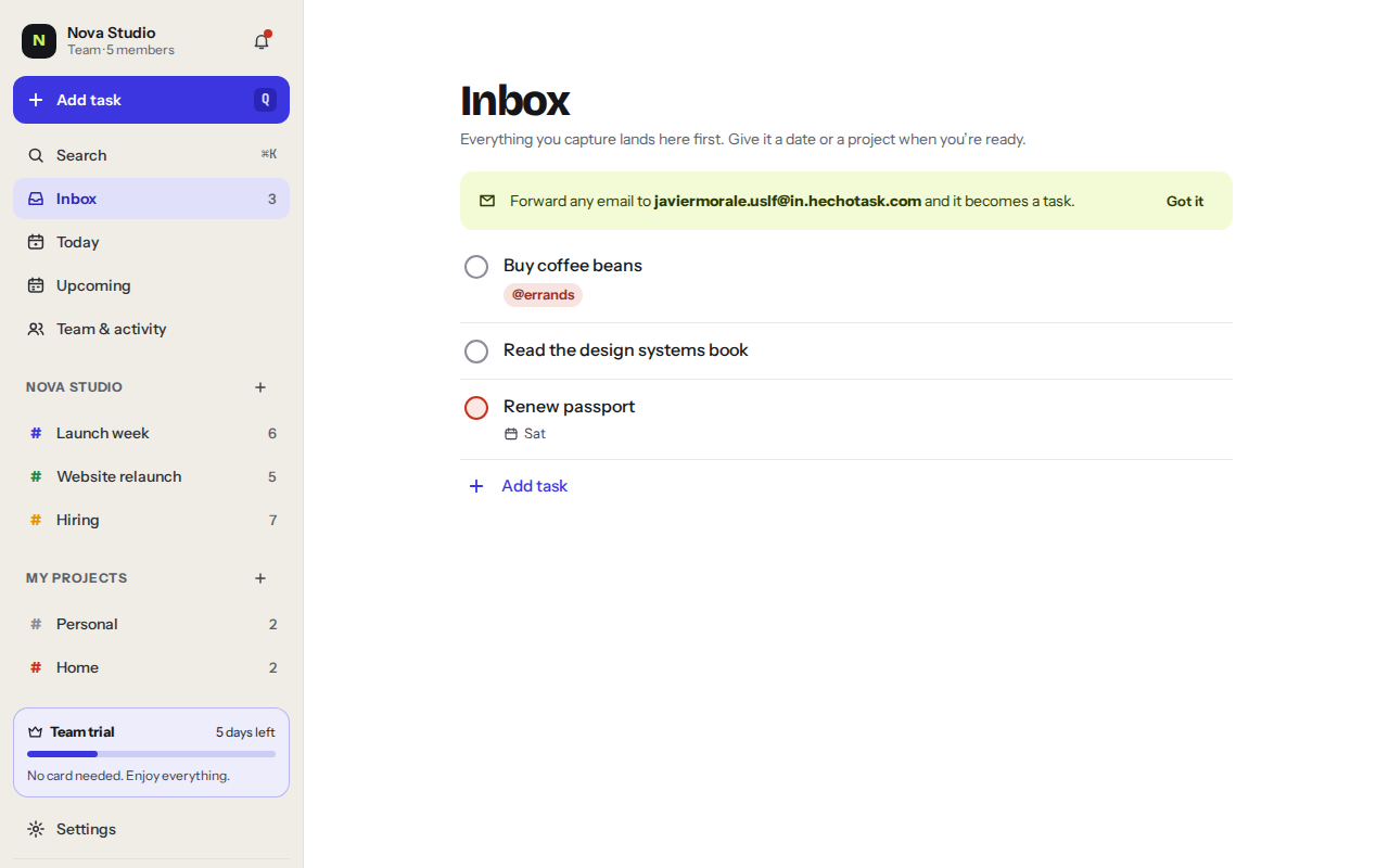 A visualização da Inbox